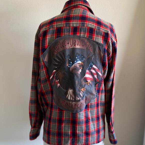 Harley-Davidson Tops - HARLEY DAVIDSON Repurposed Vintage Flannel